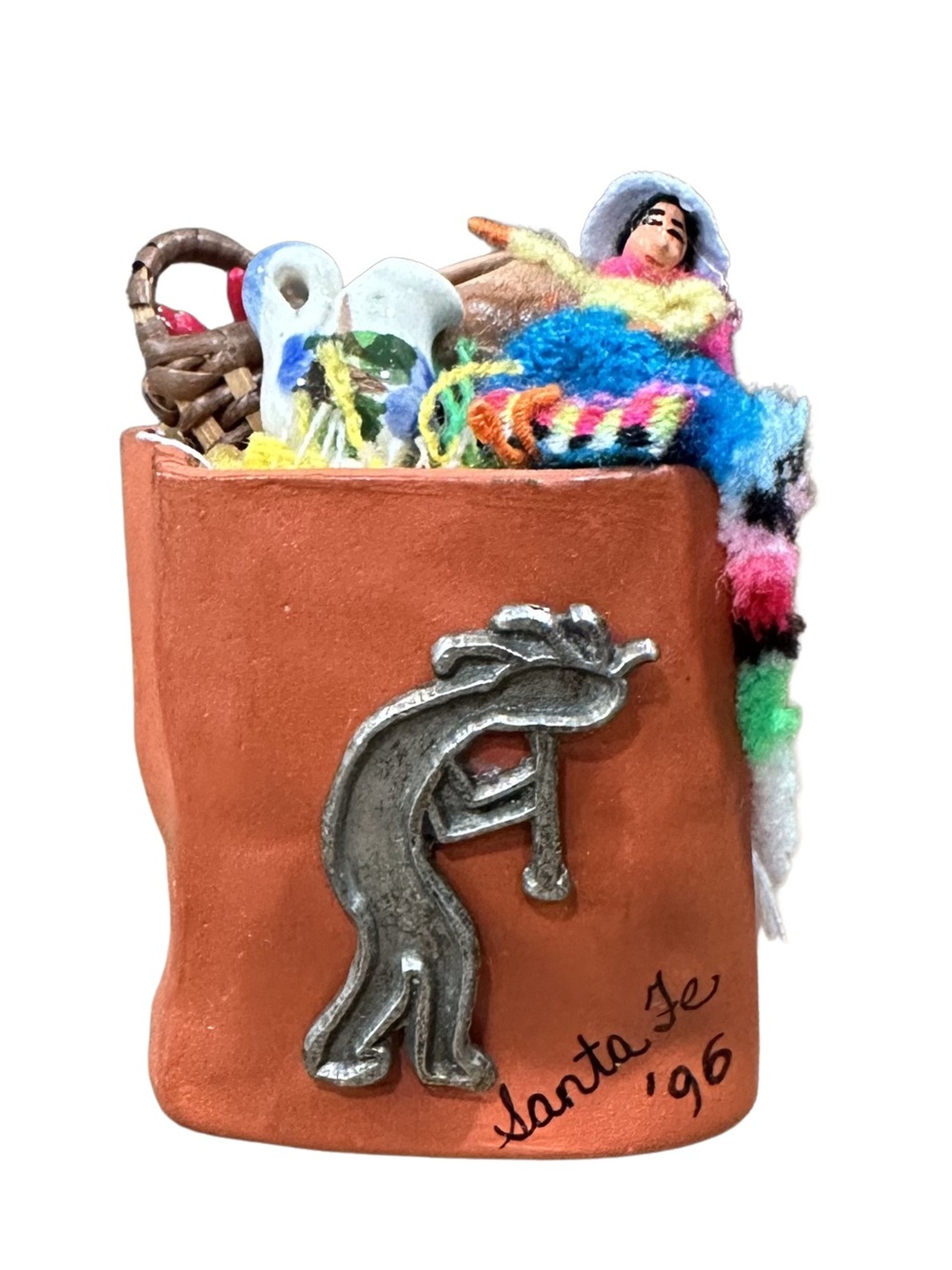 Vintage 1996 Santa Fe Clay Terra Cotta Souvenir Experience Christmas Ornament